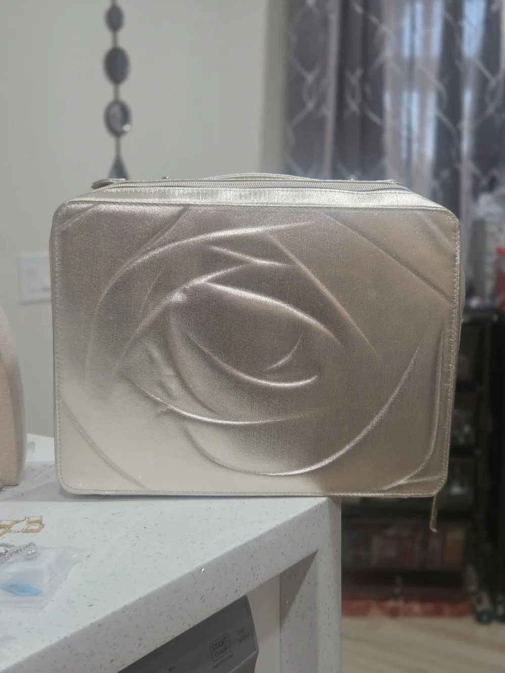 Lancome Shimmery Rose Embossed Cosmetic Travel Case - Metallic Pink